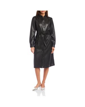 Fifteen Twenty Jennifer Long Sleeve Tie Belt Faux Leather Dress - Black