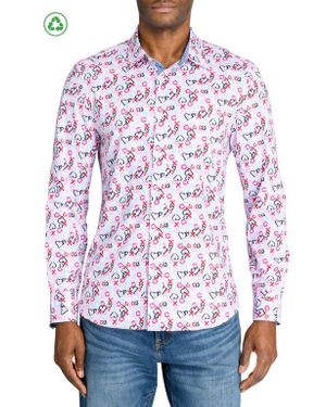 Con.struct Slim Fit Heart Motif Recycled 4-Way Stretch Performance Long Sleeve Shirt - Red
