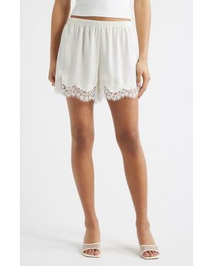 Open Edit Lace Trim Satin Shorts - White