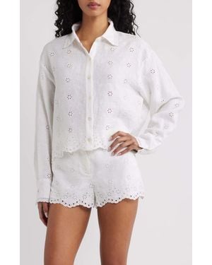 LoveShackFancy Delano Eyelet Linen Shirt - White