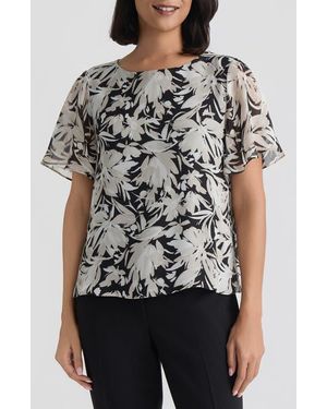 Kasper Floral Flutter Sleeve Top - Gray
