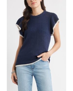 Caslon Flutter Sleeve Linen & Cotton Sweater - Blue