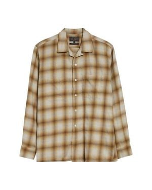 Beams Plus Open Collar Ombré Check Brushed Flannel Button-Up Shirt - Natural