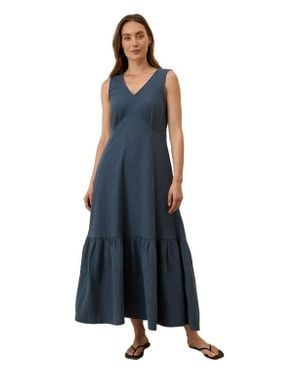 Pact Organic Cotton Double Gauze Beach To Brunch Dress - Blue