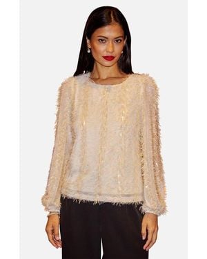 Yumi' Hanging Sequin Long Sleeve Top - Natural