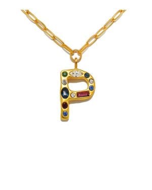 Sequin Emilie Crystal Initial Pendant Necklace - Metallic