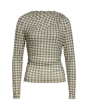 Veronica Beard Nuvina Check Ruched Top - Gray