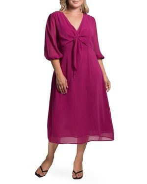 Standards & Practices Kenna Tie Front Chiffon Midi Dress - Purple