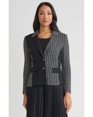 Misook Tailored Mixed Media Tweed Knit Blazer - Black