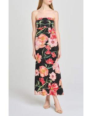 Wayf All Yours Floral Strapless Midi Dress - White