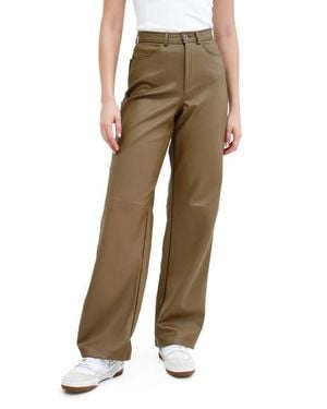MARCELLA Faux Leather Wide-Leg Pants - Natural