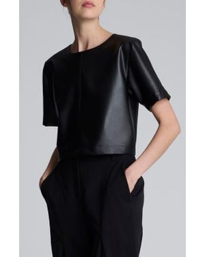 Kenneth Cole Crop Faux Leather T-Shirt - Black