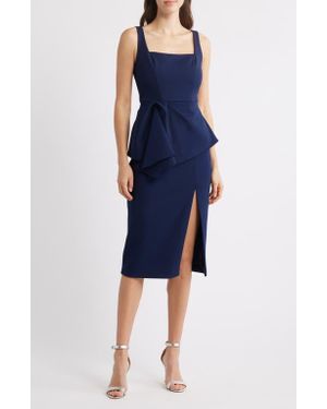 Aidan Mattox by Adrianna Papell Crepe Peplum Detail Cocktail Midi Dress - Blue