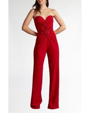 Tadashi Shoji Embroidered Flower Detail Strapless Jumpsuit