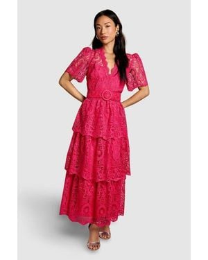 Coast Short Sleeve Tiered Lace Midi Dress