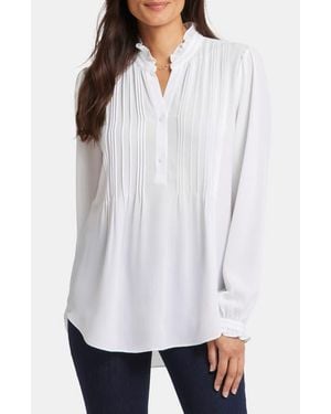 NYDJ Pleated Yoke Long Sleeve Peasant Blouse - White
