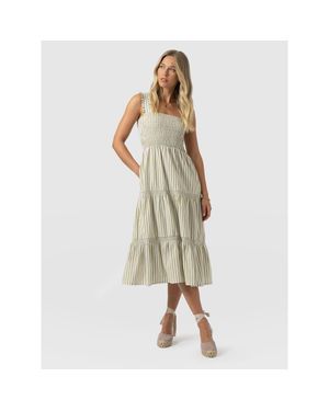Saint + Sofia Maya Shirring Dress - Metallic