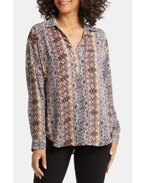 NYDJ Becky Recycled Polyester Georgette Blouse - Brown