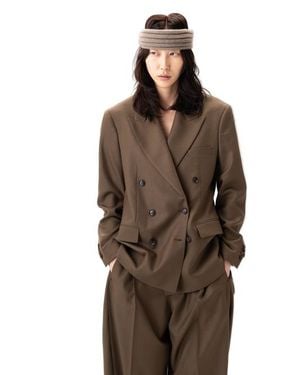 Gobi Cashmere Double-Breasted Cashmere Suit Blazer - Brown
