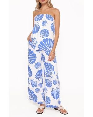 Petal & Pup Kristy Strapless Top & Wide Leg Pants Set - Blue