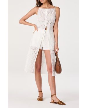 Astr Mercy Eyelet Cotton Button-Up Tunic Top - White