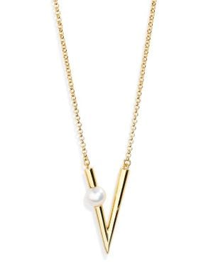 Mikimoto Akoya Pearl Triangular Pendant Necklace - Metallic