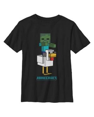 Minecraft Boys' Chicken Jockey Logo T-Shirt - Black