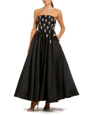 Mac Duggal Crystal Embellished Strapless Satin A-Line Dress - Black