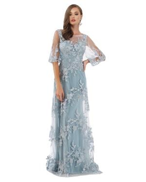 LARA New York Cape Sleeves A-Line Lace Gown - Blue