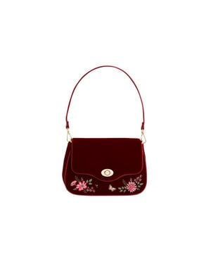 Fable England Mary Floral Embroidered Velvet Clutch