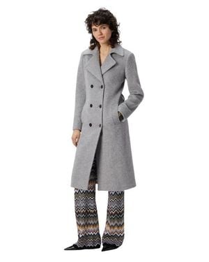 Missoni Double-Breasted Trench Coat With Tone-On-Tone Chevron Pattern - Gray