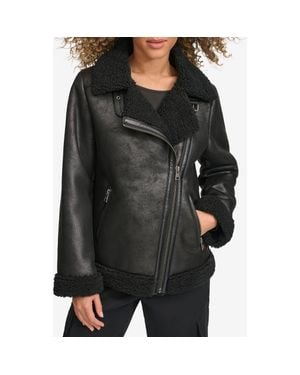 Levi's Faux Shearling Lined Faux Leather Moto Jacket - Black