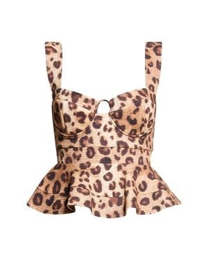 Reiss Rema Leopard Print Bustier Peplum Top - Brown