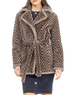Gorski Chevron Grooved Genuine Shearling Jacket - Gray
