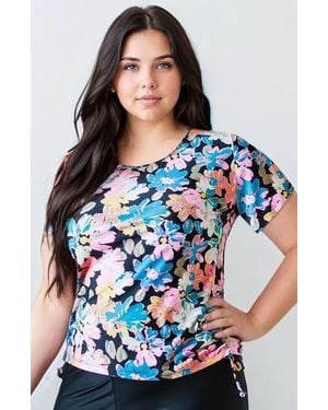 Calypsa Plus Size Short Sleeve Adele Swim Top - Blue