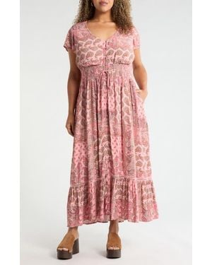 Treasure & Bond Smocked Waist Maxi Dress - Red