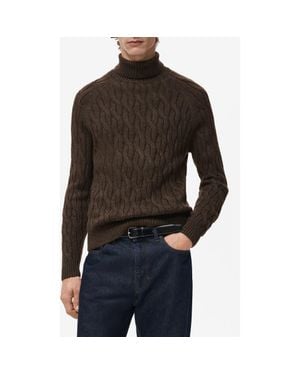 Mango Cable Stitch Turtleneck Sweater - Black