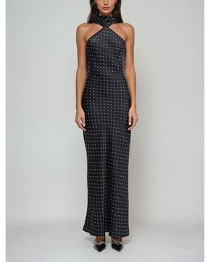 Sisterly Léonie Halter Polka-Dot Satin Gown - Black