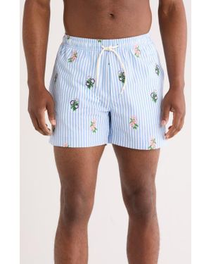PacSun Embroidered Bouquet 4.5-Inch Swim Trunks - Blue