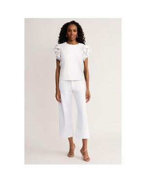 Ming Wang Family Savvy Flutter Sleeve Mixed-Media Top - White