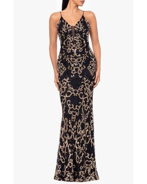 Betsy & Adam Sequin Mermaid Gown - Black