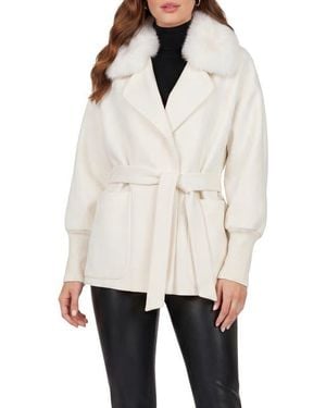 Gorski Fabric Jacket With Detachable Genuine Shearling Collar, Belt - White