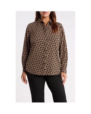 Anne Klein Print Slim Fit Point Collar Shirt - Brown