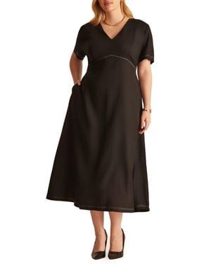 Estelle Alena Linen Blend Midi Dress - Black