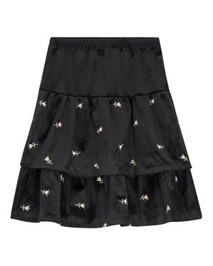 Space Grey Embroidered Velvet Layered Skirt - Black