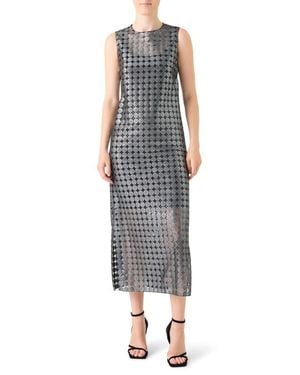 Akris Punto Metallic Dot Semisheer Sleeveless Dress - Black