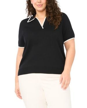 Halogen® Tipped Johnny Collar Short Sleeve Sweater - Black