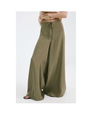 Mango High Waist Wide Leg Pants - Green