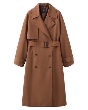 Mango Long Double Breasted Trench Coat - Brown