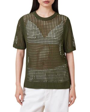AllSaints Paloma Open Stitch Short Sleeve Sweater - Green